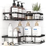 Kitsure Duschablage Ohne Bohren - 2 Stücke Rostfreies Duschgel Halterung Ohne Bohren Duschablage Ecke Mit 4 Haken Seifenschale Und Rasiererhalter, Langlebiges Duschregal Ohne, Schwarz