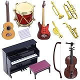 12 Stück Puppenhaus Miniatur Musikinstrumente, 1:12 Wichtel Zubehör Weihnachten, Mini Deko, Miniatur Zubehör (Musikinstrumente)