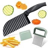 2 Stück Wellenschneider,Edelstahl Wellenmesser Riffelmesser für Pommes,Crinkle Cutter mit Schutzhülle,Professionelles Edelstahl Crinkle Chip Cutter für Erwachsene und Kinder,für Gemüse,Salat,Obst