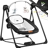 KIDIZ® Babywippe Babyschaukel mit 5 Geschwindigkeitseinstellungen zusammenklappbarer Baby Wippe Schaukel Babyhochstuhl mit Spielbogen Spielzeugen 5 beruhigende Naturgeräusche Schwarz