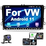2G+32G Hikity 9 Zoll HD Android 11 Autoradio für VW Golf 5 Passat Polo Tiguan Touran Caddy Skoda mit CarPlay Android Auto Doppel Din Stereo mit Navi WiFi Hi-Fi BT USB RDS FM SWC Canbus+Rückfahrkamera