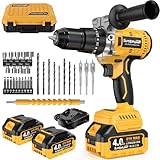 SundpeyPRO Akkuschrauber mit Schlagbohrfunktion 21V - 120Nm Bürstenloser Akku Schlagbohrschrauber Set mit 2x4Ah Akkus, 20+3 Drehmomentstufen Akku bohrmaschine, 13mm Bohrfutter, 2 Gang, 35-tlg Zubehör