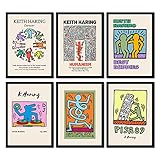 The Wall Gallery Kunstdrucke 6 Stück A4 Poster Set Keith Haring Wandbilder Vintage/Retro Wohnzimmer-Deko