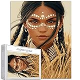 Puzzle mit Indianer-Mädchen, 1000 Teile, für Erwachsene, Grasland-Hintergrund, Kunst, Puzzle, bunt, DIY-Puzzle, Heimdekoration, Geschenke, Familienpuzzle, perfekt für Spieleabende, 50,8 x 68,6 cm