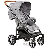 Gesslein Buggy S4 Air+ Design 545 mit Liegefunktion, klein zusammenklappbar, für große Kinder bis 25 kg, veganer Lederschieber cognac höhenverstellbar, Kinderwagen Sportwagen, grau meliert