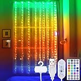 STARKER RGB Lichtervorhang USB Powered Lichterkettenvorhang 16 Farben mit Fernbedienung Timer für Weihnachten Partydekoration, Schlafzimmer, Innenbeleuchtung, ST9113