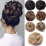 Hair Extensions Haarteil Haargummi Hochsteckfrisuren unordentlicher Ponytail Dutt Gewellt VOLUMINÖS Haarverlängerung Dunkelbraun