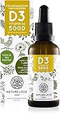 NATURE LOVE® Vitamin D3 5000 (50ml flüssig) - Laborgeprüfte 5000 I.E. pro Tropfen - Hochwertig: sehr hohe Stabilität - Hochdosiert, in Deutschland produziert