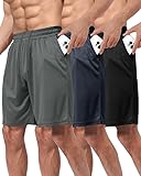 BOOJO 3er Pack Sporthose Herren Kurz Hosen mit Taschen Sport Shorts Schnell Trocknend Trainingshose für Gym Fitness(Schwarz/Dunkelgrau/Dunkelblau,4XL)