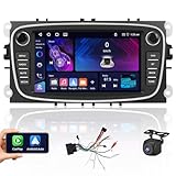 [4G+64G] Hikity Android 13 Autoraido Für Ford Focus C-Max Mondeo Galaxy S-Max Wireless Carplay Android Auto 7 Zoll Radio Navi mit 32EQ FM/RDS GPS WiFi Bluetooth 1280 * 720 Pixel MIC Rückfahrkamera