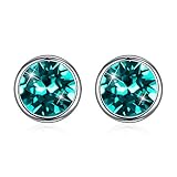 Josfeva Ohrstecker Silber 925 Damen, Ohrringe Stecker, 8mm Grün Rund Ohrringe Ohrstecker, Klein Sleeper Cluster mit Kristall, Ohrschmuck mit Geschenkbox für Frauen, Mutter zum Geburtstag