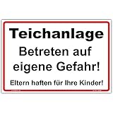 Schild "Teichanlage Betreten auf eigene Gefahr!" Hinweisschild 300x200 mm Querformat, stabile Aluminiumverbundplatte 3mm stark