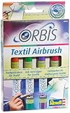 Orbis Airbrush, Orbis-Farbpatronen, Textilfarbset, zum sprühen auf hellen Textilien, Fixierung durch Bügeln, waschbar bis 30 Grad, einfacher Wechsel der Airbrushfarben, orange, lila, pink, grün 30401