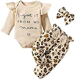 ROSEBEAR Babykleidung Set Baby Mädchen Kleidung 3tlg Neugeborenes Outfit Body Strampler Blumen Hose Stirnband Aprikose 3-6 monate