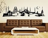 Wandtattoo Istanbul Skyline Türkei, Wandsticker Türkiye Aufkleber Stadt 1M062_1, Farbe:Schwarz Matt;Größe (Länge):200 cm