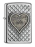 Zippo Sturmfeuerzeug - 3D Heart, Street Chrome, Emblem - Nachfüllbar - Wiederverwendbar - Windfestes Design - Geschenkbox - Made in USA