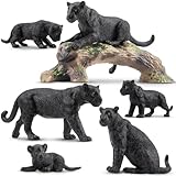 TOYMANY 7 Stück Schwarzer Panther Tiere-Figuren mit Babys und einem Baumstamm,Realistische Wald Spielzeug Plastik Zoo Dschungeltierfiguren, Lernspielzeug-Kuchenaufsatz, zum Spielen oder als Deko