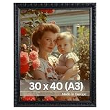 VictoR Vintage Bilderrahmen „Rubens“ in 30x40 cm (A3) Schwarz - Leiste: 30x20mm - Echtglas - Fotorahmen Barock - Antik - Bilderrahmen 30x40 Vintage - Fotorahmen A3 Schwarz