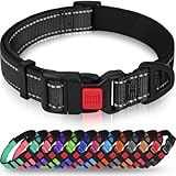 Taglory Hundehalsband, Weich Gepolstertes Neopren Nylon Hunde Halsband für Große Hunde, Verstellbare und Reflektierend für das Training, Schwarz