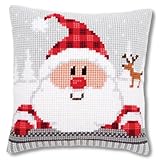 Vervaco Kreuzstich Stickpackungen Kissen Stickerei Set Anfänger Vorgedruckt Nikolaus mit Mütze DIY Set Kreativ Set Für Erwachseneca. 40 x 40 cm Bastelset Handwerker Haus Dekoration