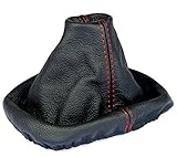 L & P Car Design L&P A0039 Schaltsack Schaltmanschette kompatibel mit VW Polo 9N 100% Echtleder Schwarz Naht Rot