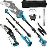 Akku Hochentaster für Makita 18V Batterie (Ohne Akku), 6 Zoll Profi-Astsäge Ast Kettensäge mit Verlängerungsstange, Arbeitshöhe bis 4,5m(Stangenlänge 2,5m), Ideal für Garten und Astschnitt