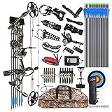 surwolf Compound Bogen Kit,Jagd und Targeting,Wurfarm Made in USA,Zuggewicht 0-70lbs einstellbar,Zuglänge 9"-31",bis zu IBO 325FPS Geschwindigkeit,Paket mit Bogenschießen Jagdzubehör (Tarnfarbe)