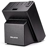 Messerblock ohne Messer, WELLSTAR Naturholz Küchenmesser Block ohne Messer–Hartholz Arbeitsplattenmesser Lagerung mit eingebautem Messerschärfer - Schwarz