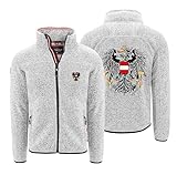 Hoamatkult Österreich Kultjacke ohne Kapuze Herren - das Original - Österreich Adler Strickfleece Jacke - Jacke mit Österreich Adler Stick (X-Large, Grau-Meliert)