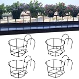 4er-Pack runde Pflanzgefäße zum Aufhängen mit Geländer, Blumentopfhalter, Metalltopf-Pflanzenkorb, Regalbehälter für den Innen- und Außenbereich (Schwarz)