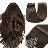 GUDOZO Clip in Extensions Echthaar 7pcs 35cm 80g Schokoladenbraun Invisible Dunkel Braun Hair Extensions Remy Clip in Haarverlängerung Natürliche Skin Weft Echthaar Extensions(14Zoll,2#)