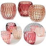 LS-LebenStil 3x Glas Teelichthalter Retro Rosa Rose 10cm Windlicht-Halter Kerzenständer