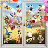 24 Blatt Fensterbilder Karneval, Clown Fenster Aufkleber, Fasching Deko, Fensterbilder Selbstklebend Wiederverwendbar, Fasching Fenster Abziehbilder, Cartoon Fensterdekoration für Karneval Party