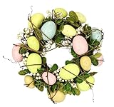 Eierkranz aus Rattan mit Eier und Trockenblumen Deko Ostern Frühling Kranz Eikranz Osterkranz Frühlingskranz Türkranz Wandkranz Tischkranz Tischdeko Dekorationen Hängen Willkommensschild Bastelbedarf