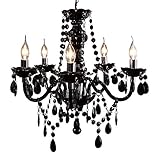 Kronleuchter BLACK CRYSTAL schwarz 55cm mit 5 Armen - Königlicher Lüster mit 15 Feinschliff Prismen