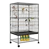 LIFERUN Vogelkäfig groß, Vogelkäfig aus Metall, Vogelbauer mit 4PCS Rollen, Wellensittich käfig mit Futternapf, Käfigspielzeug, Spring-Schaukel für Vogel mit 2 Türen 4 Holzstangen, 132 x 78 x 52 cm