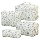 4er Set Kosmetiktasche Kulturtasche Damen mit Blumenmuster, Kulturbeutel Make Up Tasche, Tragbare Schminktasche Makeup Bag Beauty Case Waschtasche Groß für Frauen Mädchen Alltag und Reisen