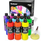 Shuttle Art Acrylfarben Set, 12 Acryl Farben in Flaschen (je 250ml, 8,45oz), hochpigmentierte Acrylic Paint, Acrylfarbe wasserfest für Künstler, Erwachsene auf Steine, Leinwand, Holz, Kürbis
