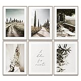 Toscana Vibes Bilder Wohnzimmer Poster Set Italien Wanddeko Wandbilder Schlafzimmer Deko Esszimmer Mediterran (6x DIN A4 (21 x 29,7cm))