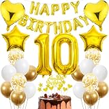 Cnrose 10. Geburtstag Dekoration,Golden Tortendeko Geburtstag 10 Jahre Junge,Party Deko Gold,10 Geburtstag Junge Mädchen,Tortendeko 10. Geburtstag Junge Mädchen,Geburtstagsdeko 10 Jahre Mädchen