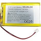 DC 3,7V 5000mAh 755590 wiederaufladbare Lithium-Polymer-Batterie passend für DIY 3.7-5V elektronische Produkte mit eingebautem 2-Draht-Batterieaustausch und LED-Leuchten
