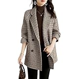 Sinyuyong Modischer Damenmantel aus Wollmischung, Hahnentrittmuster mit Fleecefutter, locker sitzender Mantel mit Reversdesign(B,XXL)