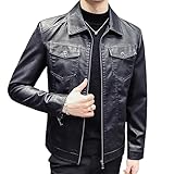 Womleys Lässige Herren-Jacke mit Stehkragen, schmale Passform, Kunstleder, Biker-Motorradjacke, Z-schwarz, S