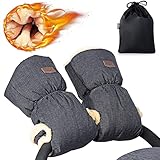 Orzbow Faux Schaffell Handwärmer Kinderwagen,Wasserdicht Faux Lammfell Handschuhe Kinderwagen mit Tasche,Winddicht Handmuff für Buggy und Radanhänger,Winter Geschenk für Neue Eltern (Dunkelgrau)