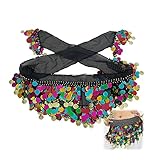 OHYER Bauchtanz Tuch bunt Bauchtanz hüfttuch Kostüm Damen Tribal Hüfttuch Chiffon für Frauen und Mädchen Performance Kleidung mit Goldmünzen Röcke für Geburtstag Bühne Party Latein Tänze (Schwarz)