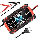 Ueznirn Ladegerät Autobatterie 12V/24V KFZ Batterieladegerät Vollautomatisches Intelligentes Erhaltungsladegerät mit LCD-Touchscreen für Auto, Motorrad, Rasenmäher oder Boot