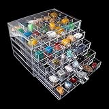 Dmnnlp Kleine Stein-Vitrine, 5 Schubladen, 120 Gitter (3 x 3 cm), transparente Acryl-Sammelbox, Schaukästen für Sammlerstücke, kleine Steine, Edelstein-Aufbewahrungsboxen (21,5 x 14 x 14,5 cm)