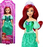 Mattel Disney Prinzessin Arielle Puppe, lange Haare zum Frisieren, beweglich, abnehmbare Schuhe und Diadem, Disney Geschenke, Spielzeug ab 3 Jahre, HLW10