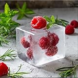 artissimo, Glasbild, 30x30cm, AG5478A, Kräuter und Obst: Eiswürfel Himbeere, Bild aus Glas, moderne Wanddekoration aus Glas, Wandbild Küche modern, Küchenbild Cocktail