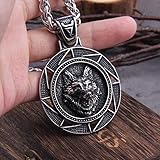 LIKEDA Handgemachte Hexer Medaillon Wolf Halskette, Oxidierte Edelstahl Münzenhalskette für Männer, Wikinger Keltischer Wolf Charm Halskette Kettenanhänger